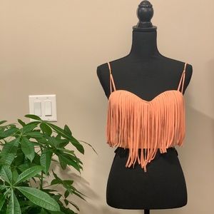 Bebe peach fringed crop top